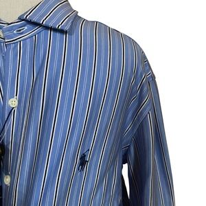 Polo Ralph Lauren NWT Men's L Knit Dress Shirt Striped Blue White New Soft